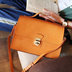 Flap Over Crossbody Bag Brown Leather Satchel Purse - Annie Jewel