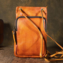 Handmade Leather Mens Brown MIni Messenger Bag Side Bag Courier Bag Postman Phone Bag for men
