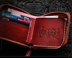 Handmade Leather Small Tooled Mens billfold Wallet Cool Chain Wallet Biker Wallets for Men