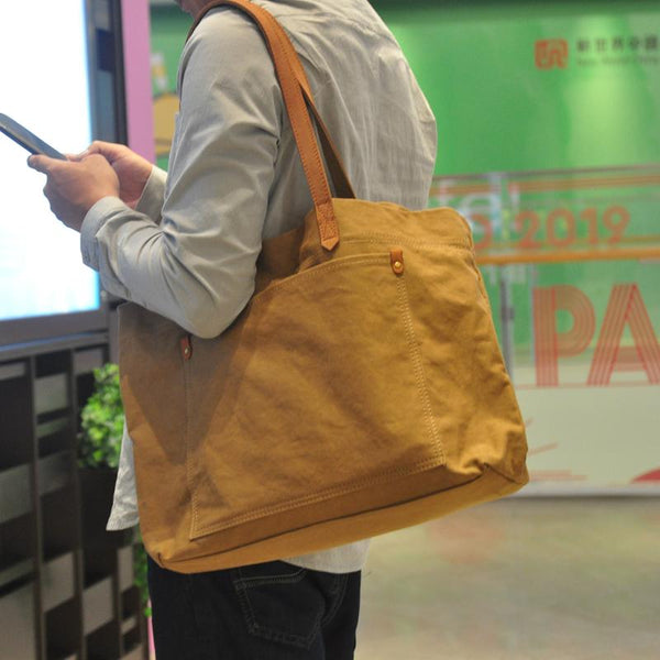 Simple Canvas Mens Womens Tote Shoulder Bags - Back View