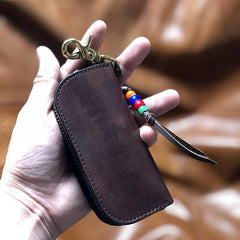 Handmade Brown Leather Mens Cool Key Wallets Car Key Change Coin Holder Car Key Case for Men