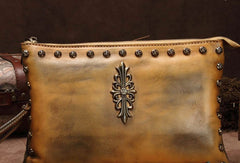 Genuine Leather Rivet Handbag Clutch Vintage Crossbody Bag Shoulder Bag Purse For Women - EverHandmade