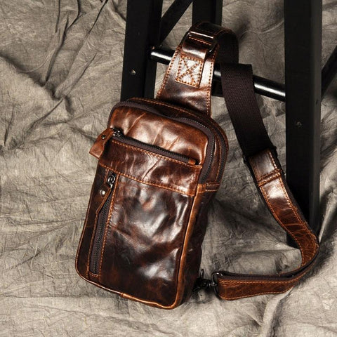 Leather Mens Cool Chest Bag Sling Bag Crossbody Sling Bags for men