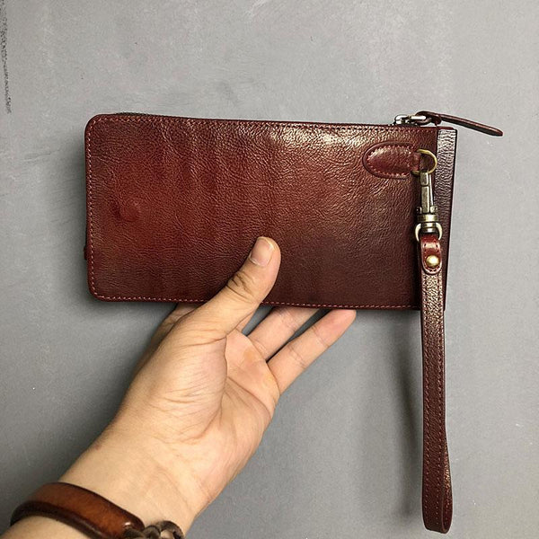 Genuine Leather Mens Cool Long Leather Wallet Cards Phone Zipper Clutch Wristlet YBL02181147