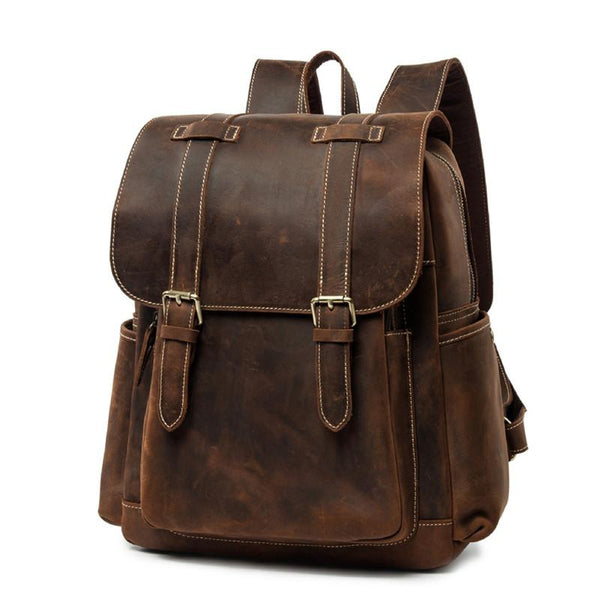 Cool Brown Mens Leather Dark Brown 14" Backpack Travel Backpack College Backpack FY04591112