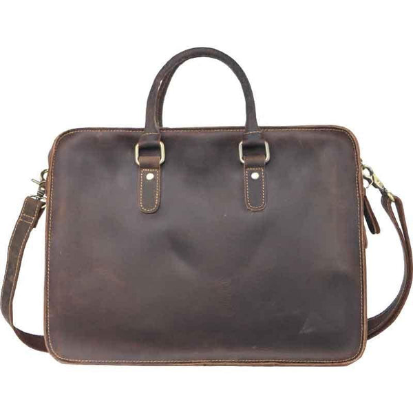 Vintage Dark Brown Leather Mens 14 inches Briefcase Black Work Briefcase Handbag ZOY0289135