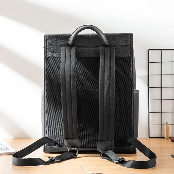 Black Fashion Mens Leather 15-inch Computer Backpacks Business Travel Backpacks HB03991010