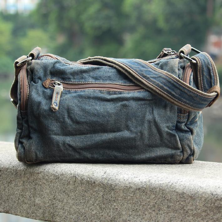 Blue Denim Mens Small Side Bag Denim Small Messenger Bag Vintage