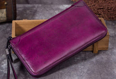 Genuine Leather Wallet Zip Long Wallet billfold Wallet Purse For Men Women