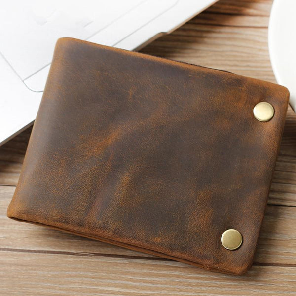 Dark Brown Small MENS LEATHER Brown Trifold Wallet SLIM billfold Brown Wallet FO FY00981049