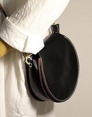 Cute Black LEATHER Around Side Bag Handmade WOMEN Circle Crossbody BAG Phone Purse FOR WOMEN