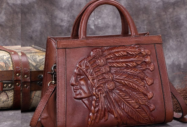 Leather Women Handbag Tooling Vintage Bag Shoulder Bag Purse For Women - EverHandmade