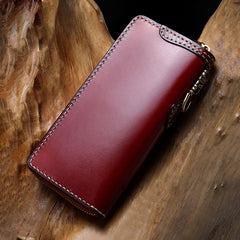 Handmade Leather Mens Chain Biker Wallet Cool Leather Wallet Long Phone Wallets for Men