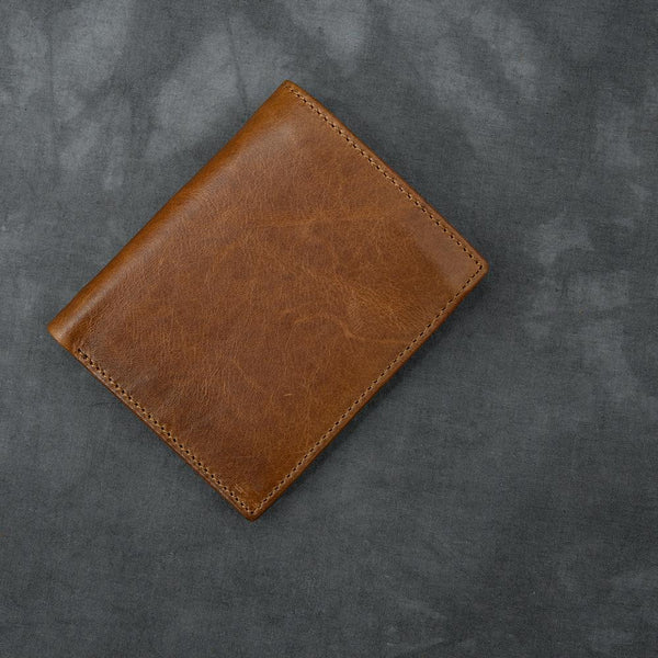 Brown Waxed Leather Mens Small Wallet billfold Trifold Card Wallet For Men 24J00681034
