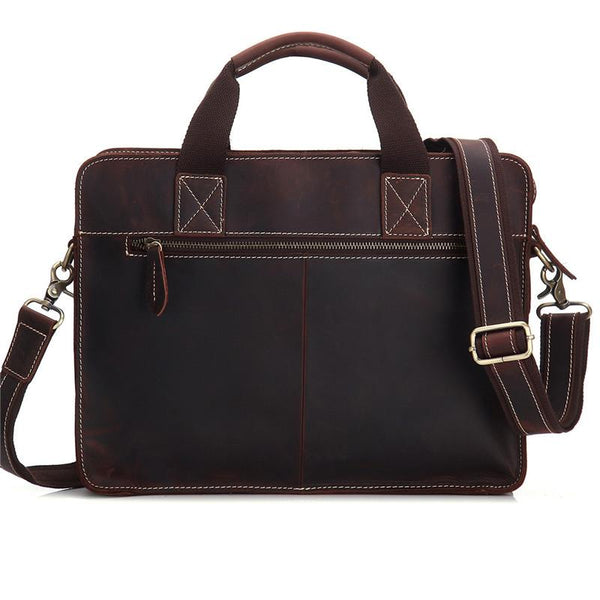 Red Brown Leather 14 inches Briefcase Messenger Bag Vintage Handbag Work Bag For FY02782218