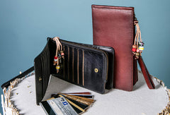 Handmade Leather Wristlet Wallet Clutch Zip Cards Wallet Long Wallet For Men Women - EverHandmade