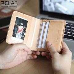 Handmade Leather Minimalist Womens Mens Bifold Small Wallet billfold Wallets for Men