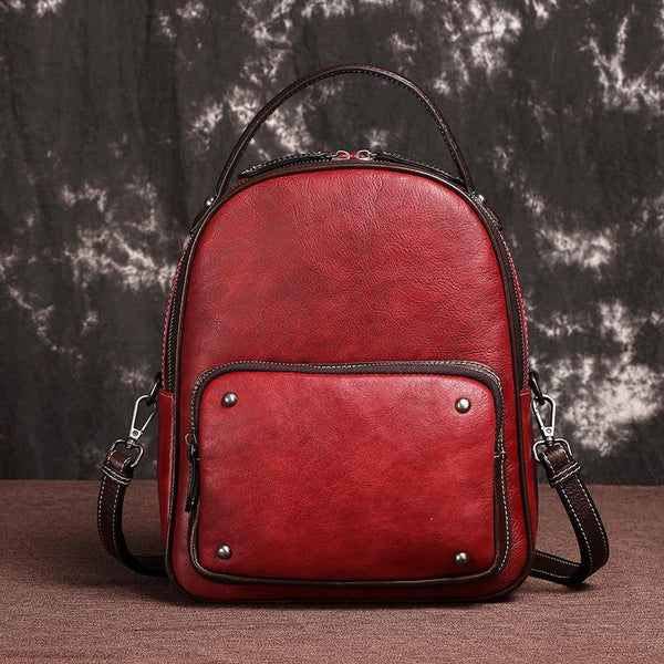 Brown Cool LEATHER Womens Small Red Backpack Mini College Backpack For Women FY02781023