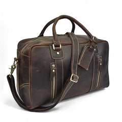 Casual Brown Leather Men's Overnight Bag Travel Bag Luggage Weekender Bag For Men