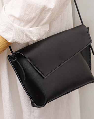 Cute LEATHER Small Side Bag Black Handmade WOMEN Crossbody BAG Phone Purse FOR WOMEN