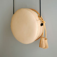 Cute Leather Beige Womens Small Round Crossbody Purse Circle Shoulder Bag for Women