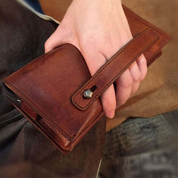 Handmade Genuine Leather Mens Cool Long Wallet - Back View