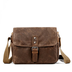 Cool Waxed Canvas Leather Mens Casual Waterproof Messenger Bag Camera Bag Side Bag For Men