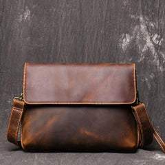 Vintage Black LEATHER MENS Ipad Courier Bag - Side View