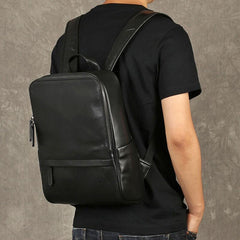 Genuine Leather Mens Large Cool Backpack Black Travel Backpack School Backpack for men