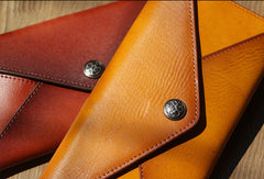 Handmade women Genuine leather bifold envelope clutch purse Wristlet wallet purse