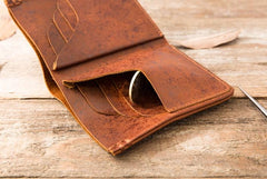 Handmade Leather Mens Small Wallets Bifold Vintage Slim billfold Wallet for Men