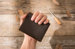 Coffee Cool Leather Mens Small Wallets Bifold Vintage Slim billfold Wallet for Men