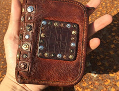Handmade Genuine Rock Punk Leather Mens Cool Long Wallet Wristlet Bifold Clutch Wallet for Men