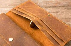 Vintage Slim long Wallet Leather Mens Tan Wallet Long Wallet for Men