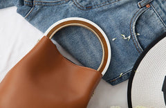 Cute Leather Womens Mini Bucket Handbag Crossbody Purse Barrel Shoulder Bag for Women