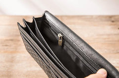 Cool Black Braided Leather Mens Long Wallet Long Wallet for Men