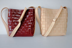 Vintage Leather Beige Braided Womens Crossbody Purse Shoulder Bag for Women
