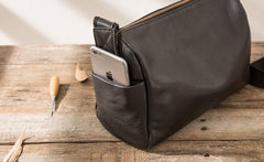 Cool Small Leather Black Mens Messenger Bags Shoulder Bags  for Men