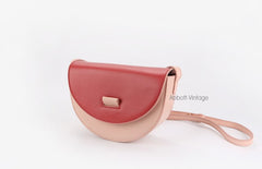 Cute Leather Red Green Womens Mini Saddle Purse Saddle Shoulder Bag for Women