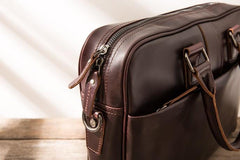 Red Brown Leather Mens Briefcase Work Bag Laptop Bag Business Bag for Men