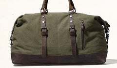 Gray Mens Leather Canvas Large Weekender Bag Canvas Travel Bag for Men