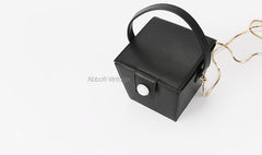 Cute Leather Black Womens Mini Box Purse Handbag Barrel Shoulder Bag for Women