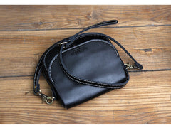 Cute Black LEATHER Flip Side Bag Handmade WOMEN Saddle Phone Crossbody BAG Purse FOR WOMEN