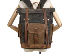 Waxed Canvas Leather Mens Travel Backpacks Canvas Backpack Canvas School Backpack for Men