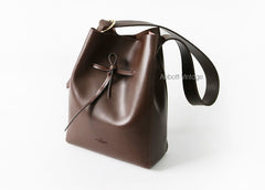 Stylish Leather Brown Womens Bucket Purse Crossbody Bag Barrel Shoulder Bag for Women