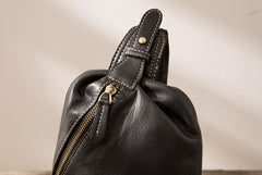 Mens Black Leather Sling Bag Sling Shoulder Bag Sling Backpack for men