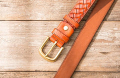 Handmade Cool Braided Leather Mens Belt Leather Belt for Men