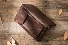 Cool Leather Mens Coffee Long Zipper Clutch Wallet Long Wallet for Men