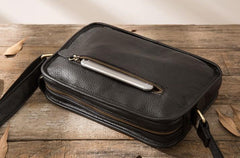 Cool Leather Black Mens Messenger Bag Vintage Shoulder Bag  for Men