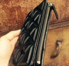 Genuine Leather Mens Cool Long Leather Wallet Zipper Clutch Wristlet Wallet for Men